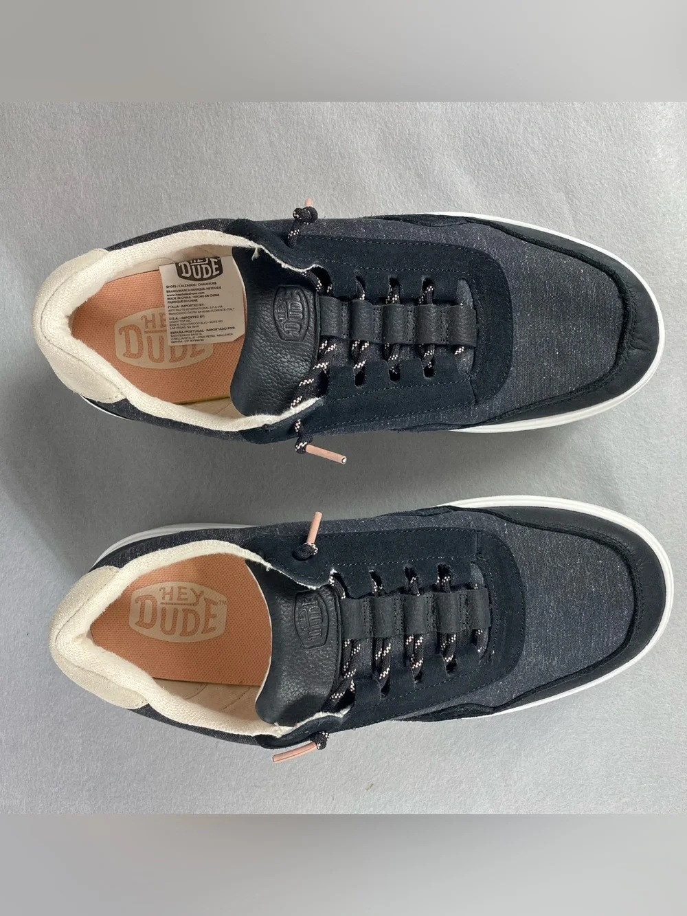 Hey Dude Hudson Lift Sport Womens Size 12 Black Leather Platform Sneakers